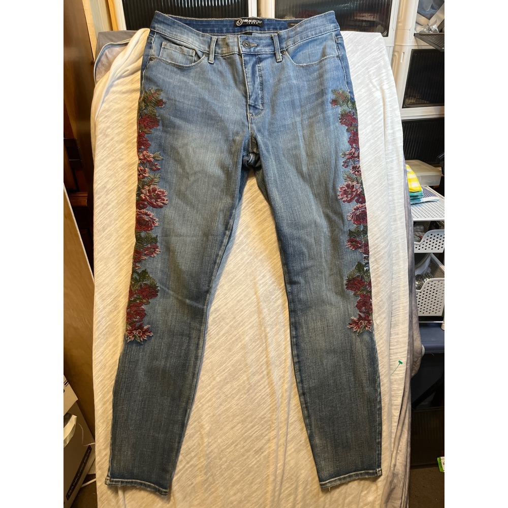Miraclebody Jeans Ideal Skinny Blue Denim Floral Embroidered Women's Size 10